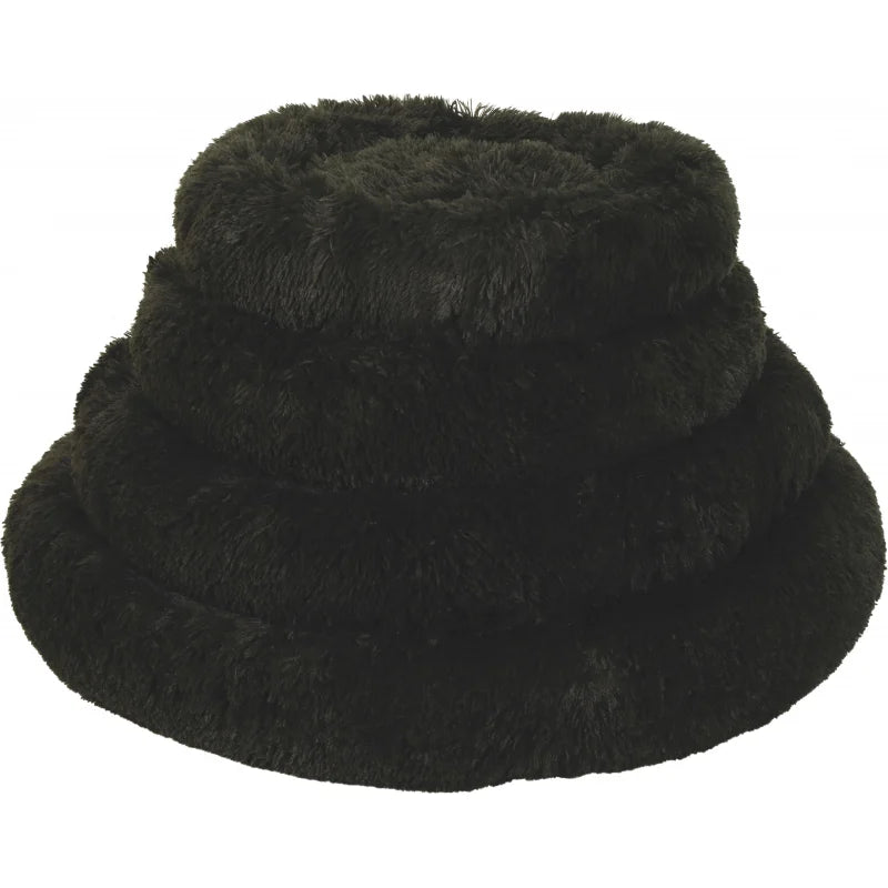 Coussin de la collection Noé, de couleur vert foncé, à poils longs, 4 tailles empilés les uns sur les autres 