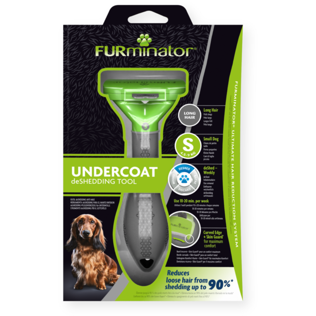 Emballage du FURminator S pour chiens de petite taille à poils longs, outil anti-mue réduisant la perte de poils