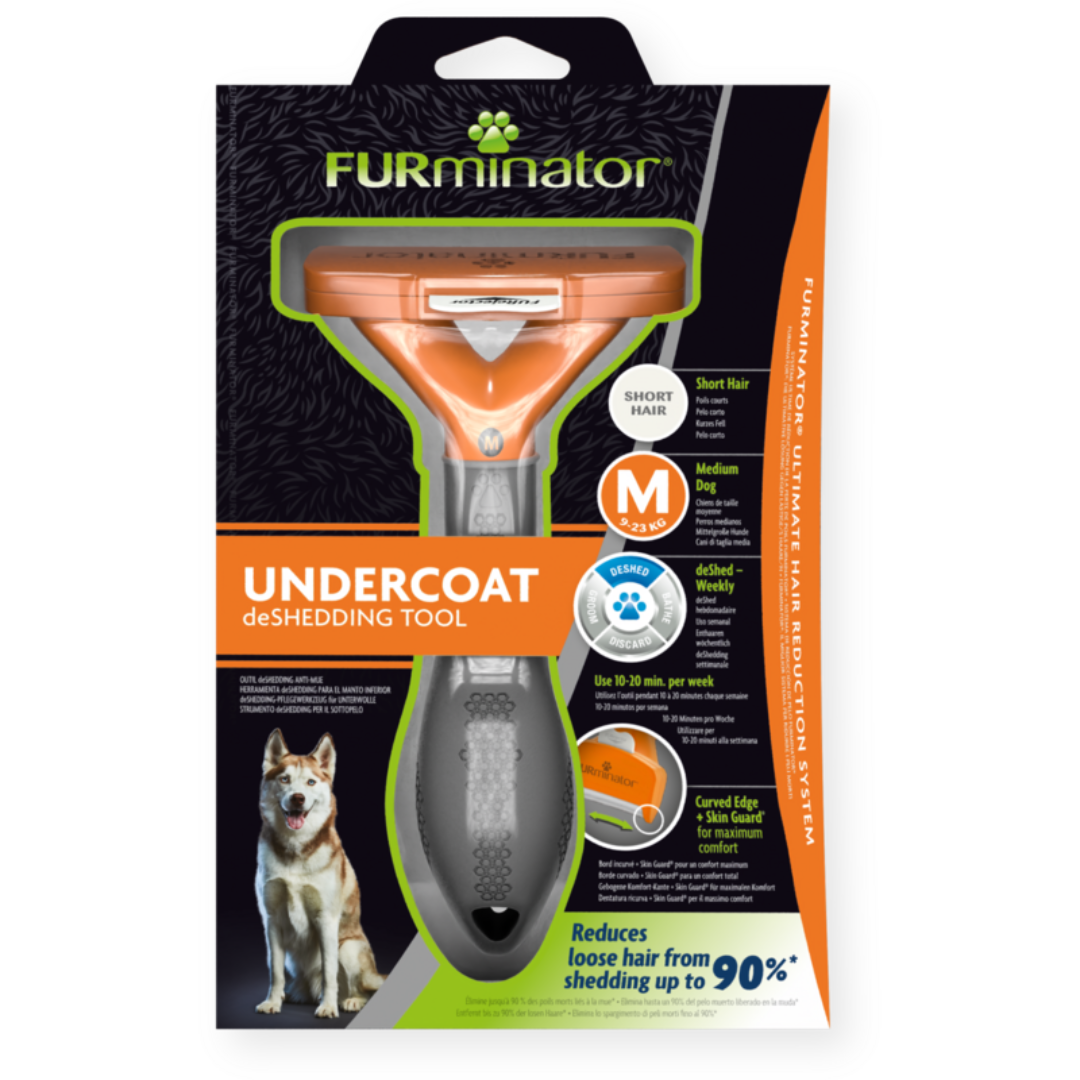 Emballage du FURminator M pour chiens de taille moyenne à poils courts, outil anti-mue réduisant la perte de poils