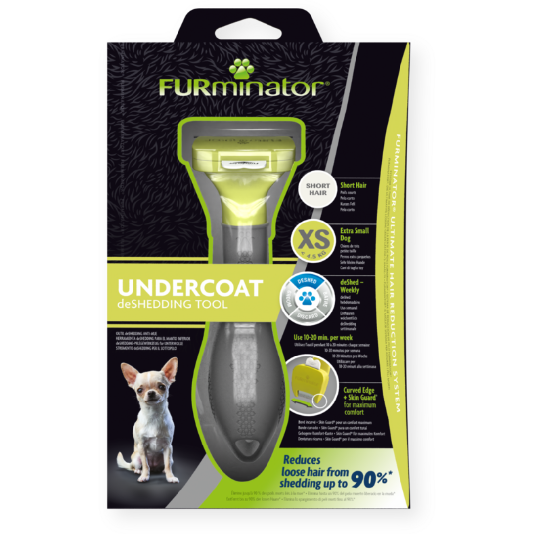 Emballage du FURminator XS pour chiens de petite taille à poils courts, outil anti-mue réduisant la perte de poils