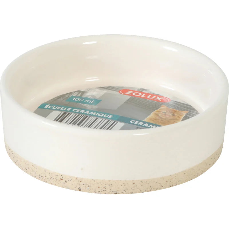 Gamelle Olaria en céramique grès, bol blanc et beige pour chien et chat, design épuré et résistant, 100ml