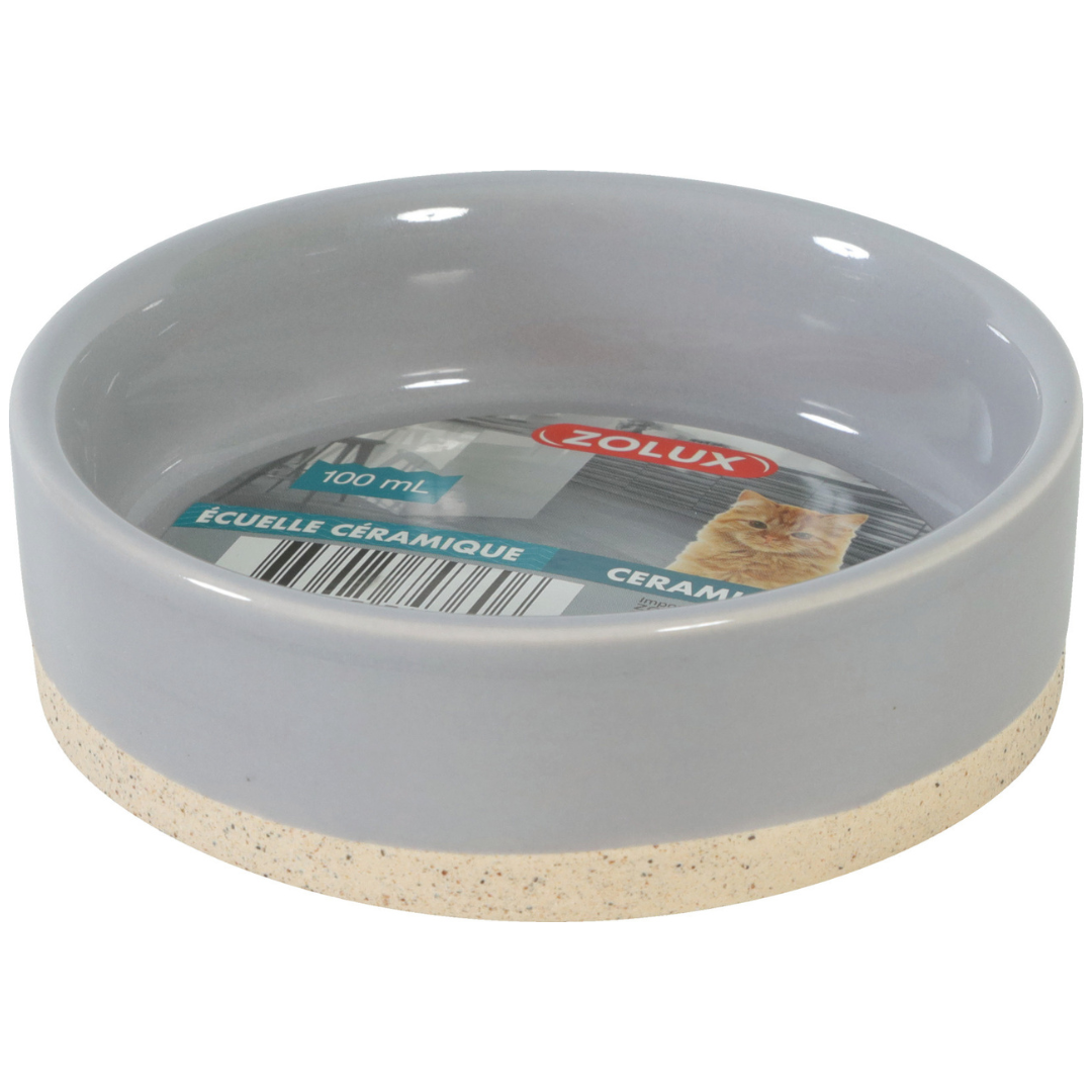 Gamelle Olaria en céramique grès, bol gris et beige pour chien et chat, design épuré et résistant, 100ml