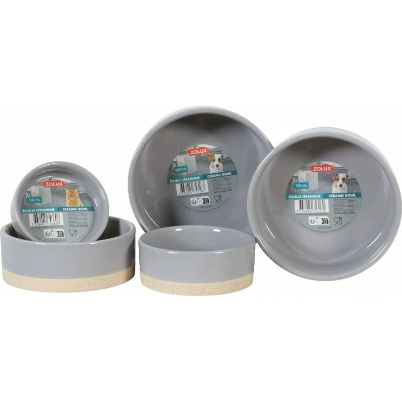 Ensemble de gamelles Olaria en céramique grès, plusieurs tailles disponibles pour chien et chat, design gris et beige résistant