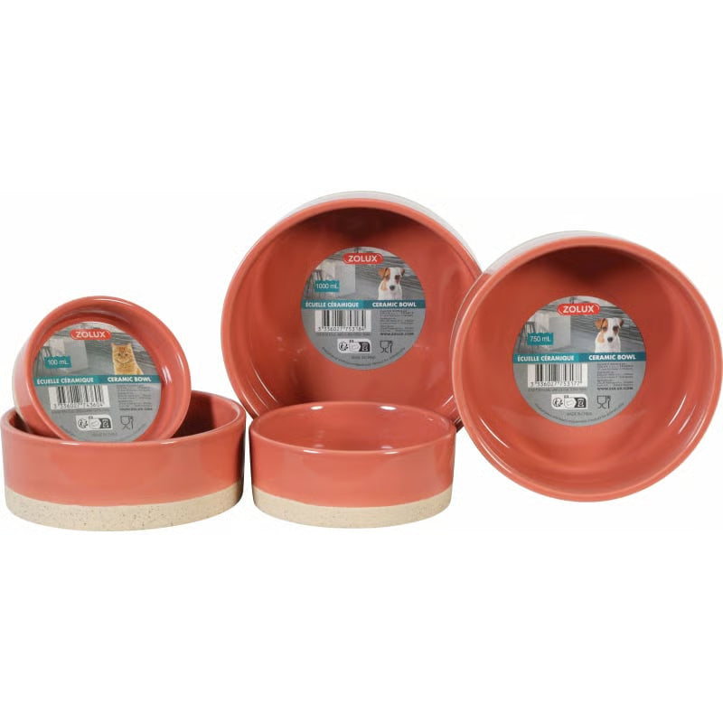 Ensemble de gamelles Olaria en céramique grès, plusieurs tailles disponibles pour chien et chat, design terracotta et beige résistant
