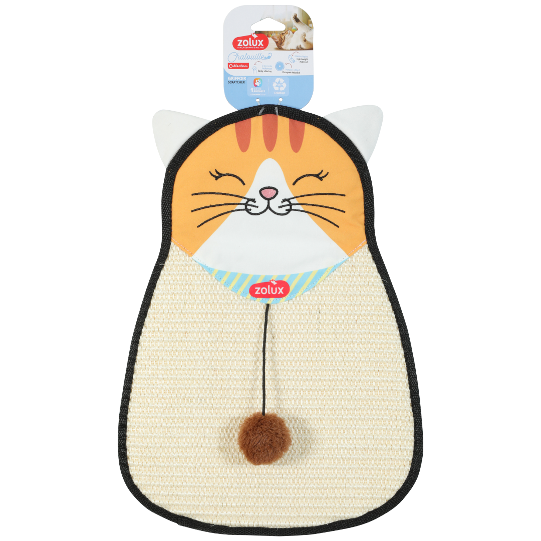 Griffoir porte chat Zolux en sisal avec jouet intégré – motif chat orange