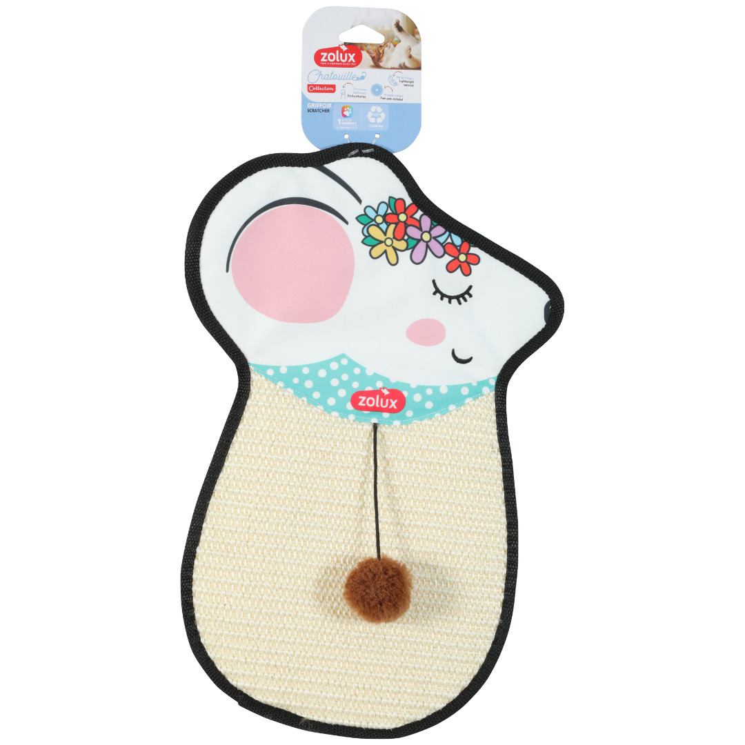 Griffoir porte souris Zolux en sisal avec jouet intégré – motif souris fleurie