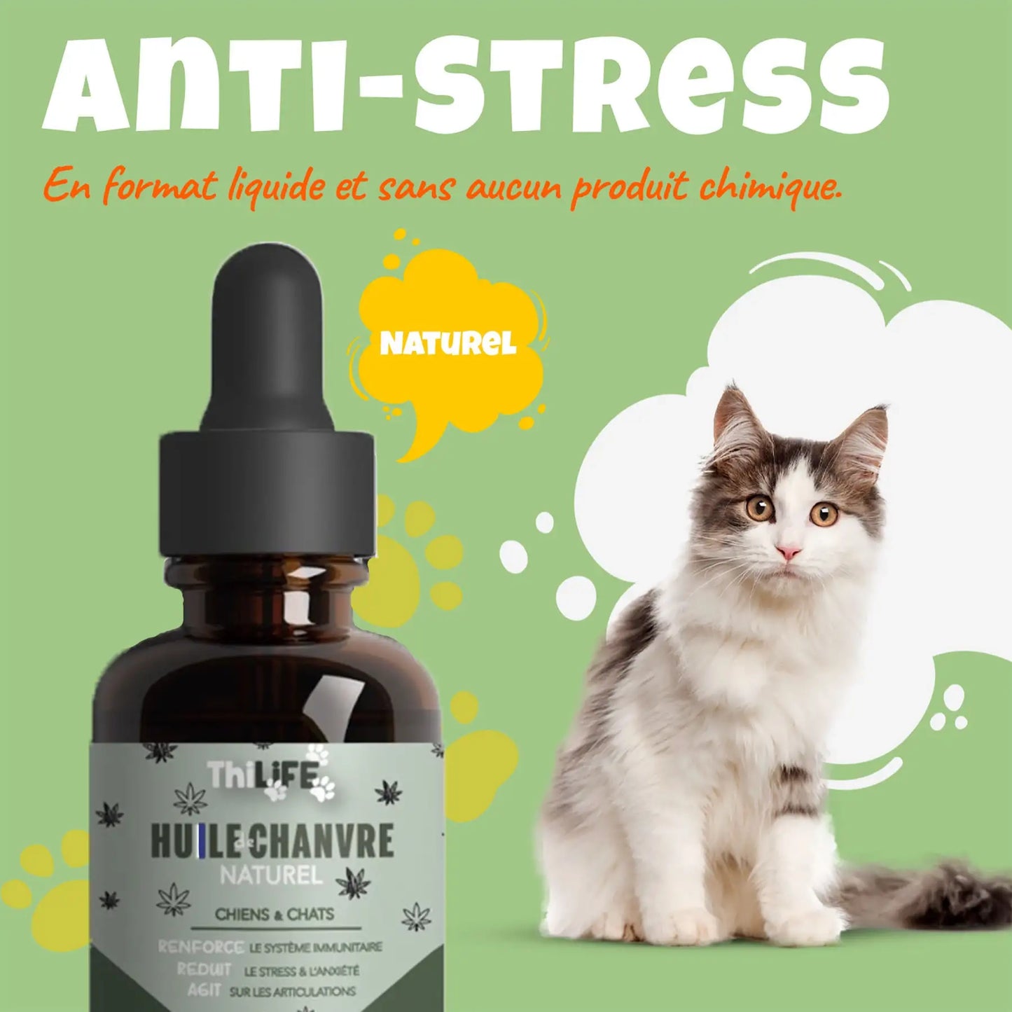 Huile de Chanvre saveur Poulet– Santé et Équilibre pour chiens et chats (30 ml) - THILIFE
