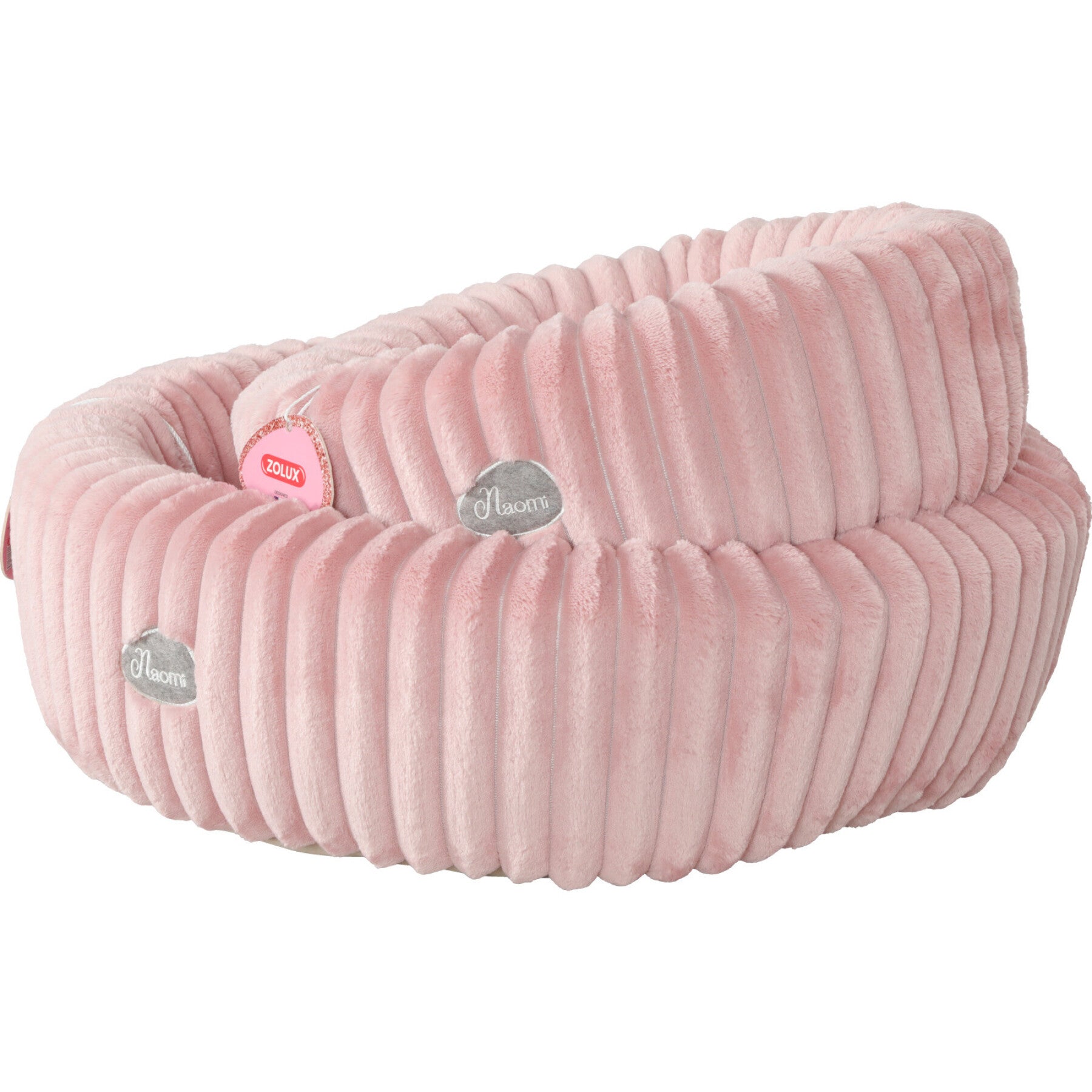 Panier Naomi Zolux pour chien et chat, lit rond rose en tissu doux avec finition plissée
