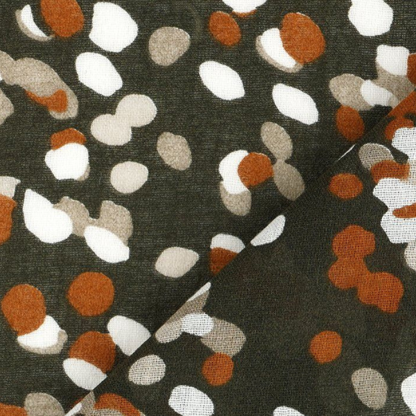 Tissu à pois marron et orange sur fond sombre