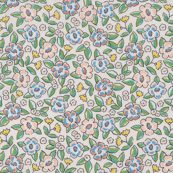 Tissu pastel avec fleurs bleues et roses sur fond clair