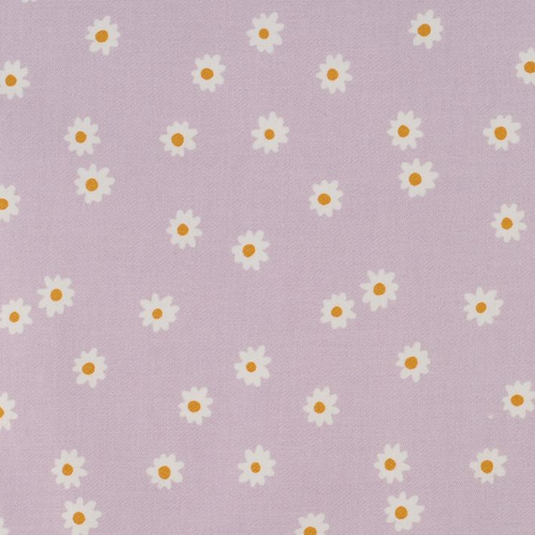 Tissu lilas avec motifs de petites fleurs blanches en pétales